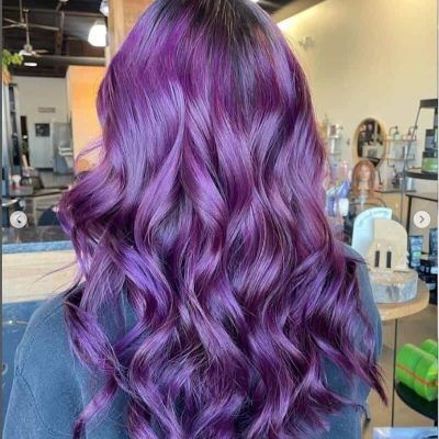 Bright Purple Vivid Hair Color With Curls - Salon Inspire in KC MO