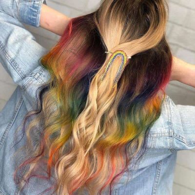 Rainbow Hair Styling With Straight and Curly Hair in Kansas City, MO - Salon Inspire