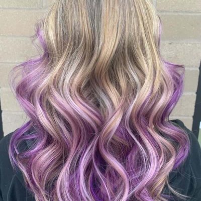 Vivid Hair Color Purple Balayage To Blonde - Salon Inspire in Kansas City, MO